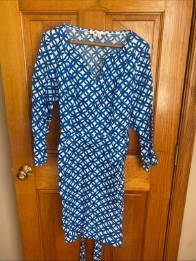 Blue & White Geometric Print Women's Dress
